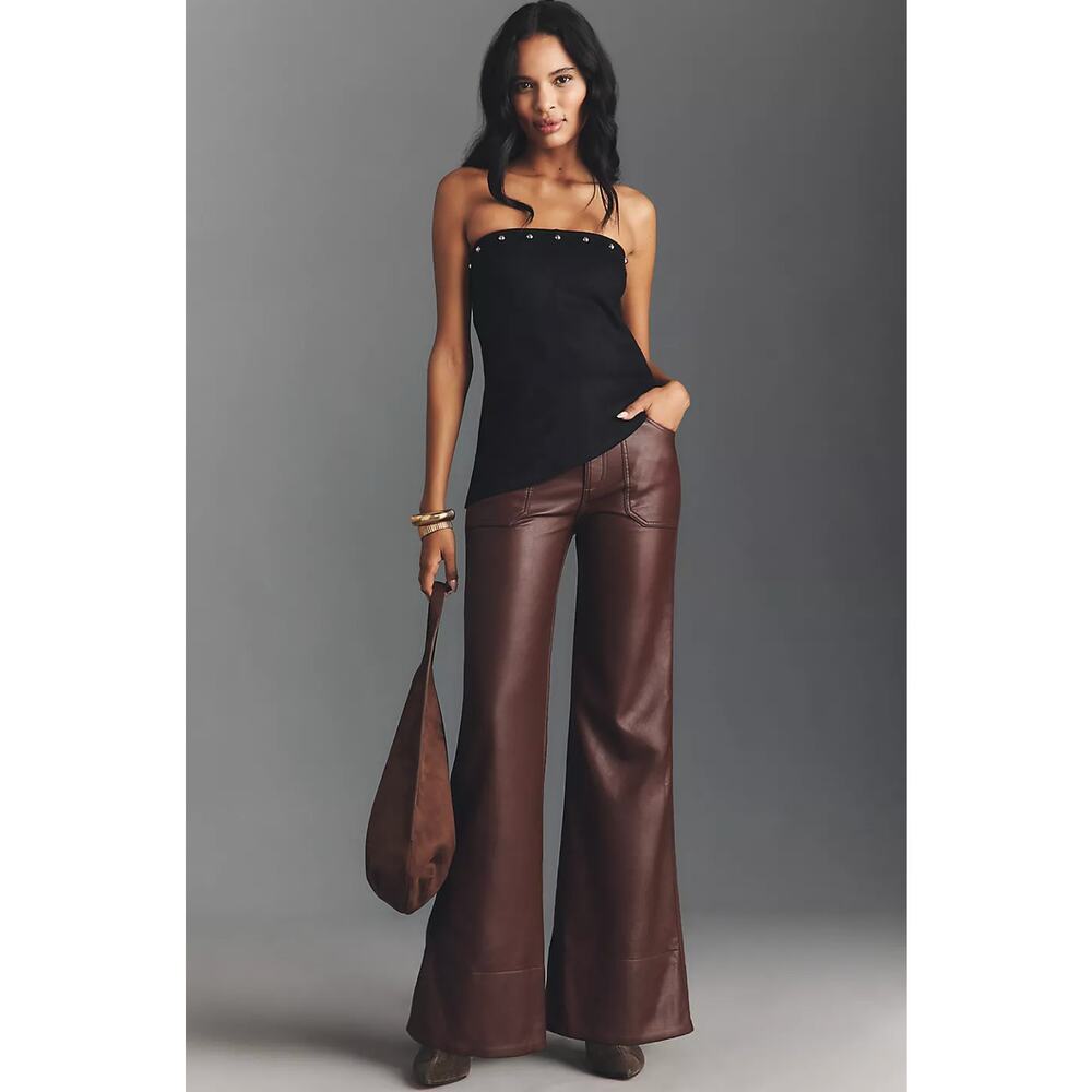 New! Anthropologie Rylan Faux Leather Relaxed High-Rise Flare Pants by Pilcro 30